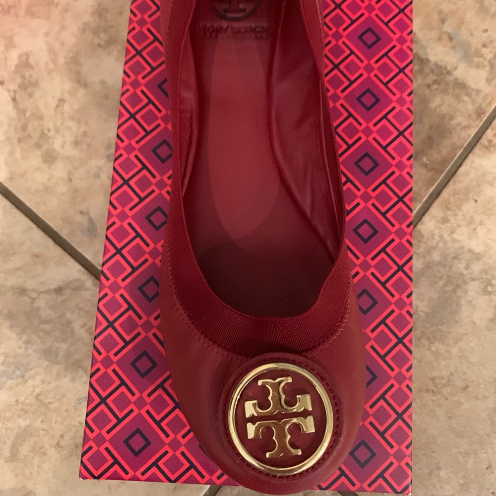 Tory Burch red flat ballerina shoes